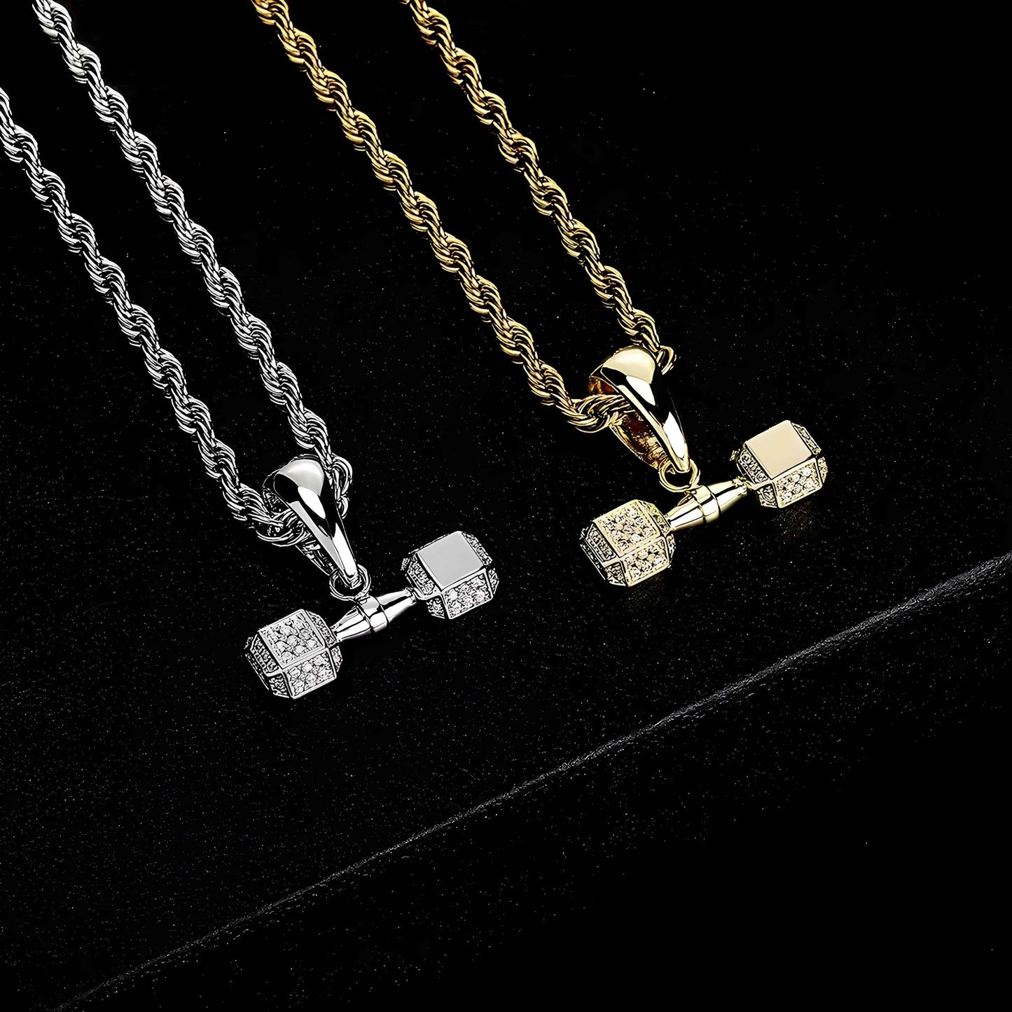 Gym King, Steel Dumbbell Pendant With Diamonds