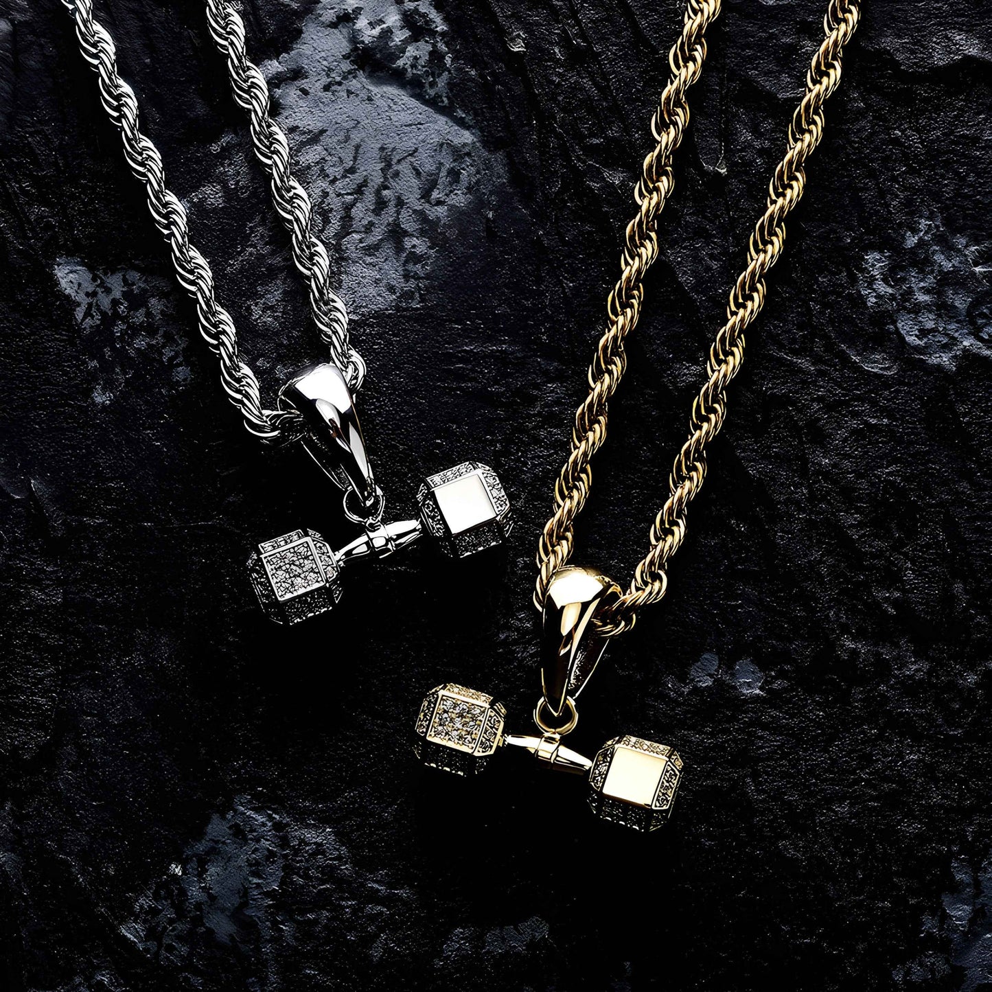 Gym King, Steel Dumbbell Pendant With Diamonds